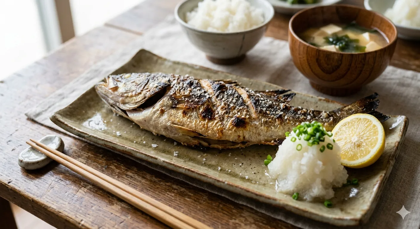 ブラックバスの塩焼き